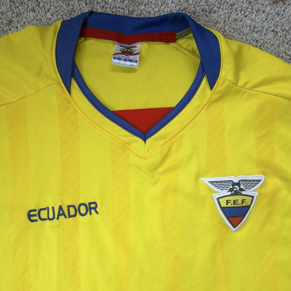 Ecuador F.E.F. Soccer Jersey Yellow w/ Blue & Red Trim Size XL